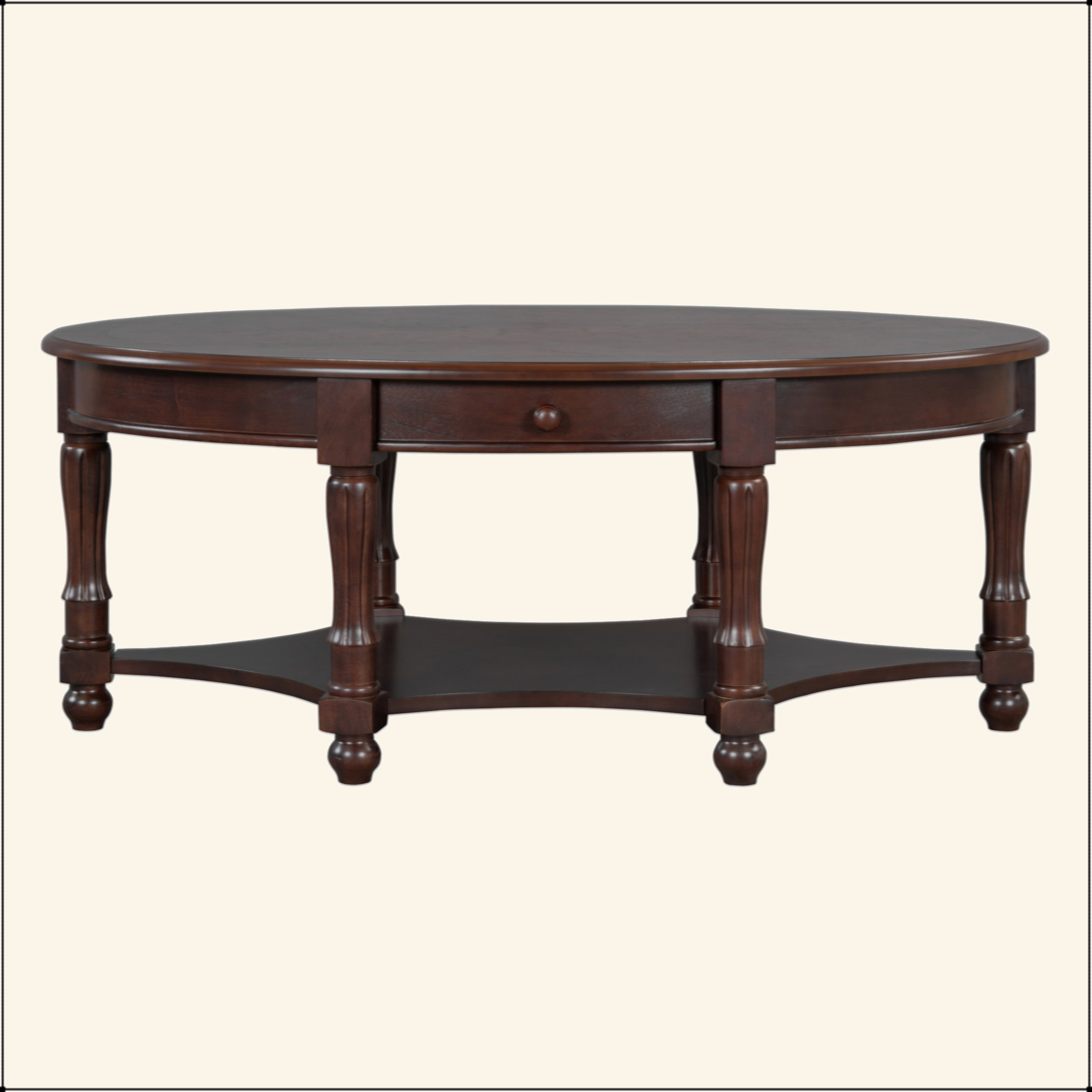 Charlton Home Vintage Oval Coffee Table With Drawer And Storage Shelf — free download